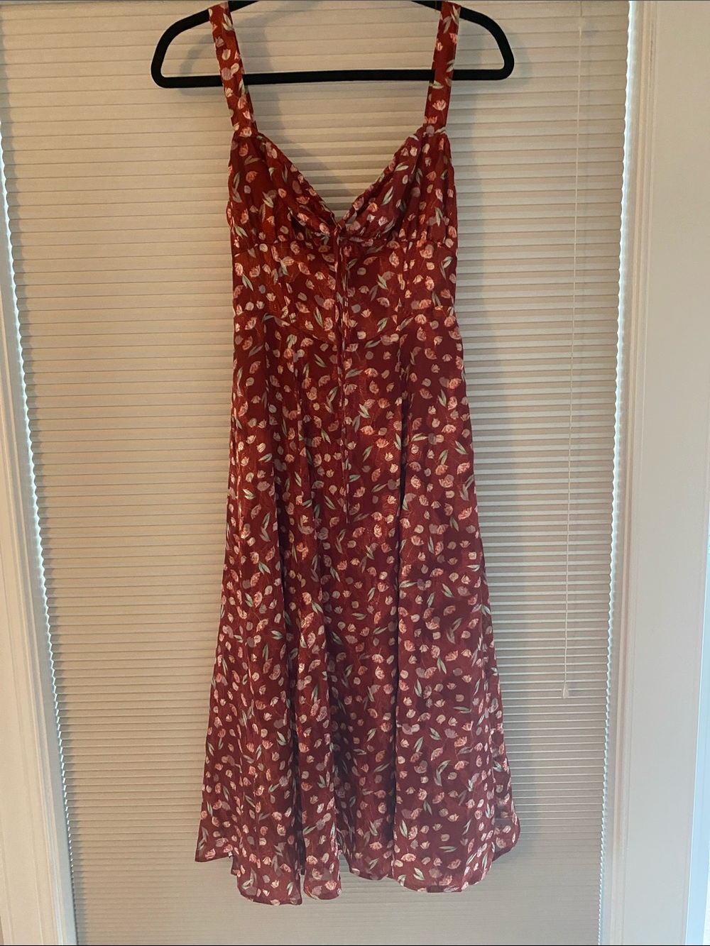 RIHOAS Rust Red Floral Midi Dress with Thin Straps
